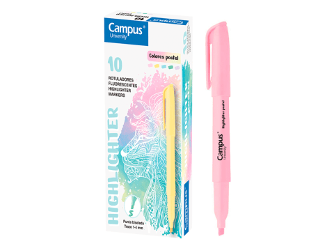 Marcador fluorescente Campus de cuerpo fino y trazo grueso color rosado pastel Caja x 10 unidades