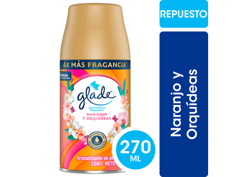 Aromatizador de ambientes Glade fragancia naranjo y orquídeas Aerosol 270 ml