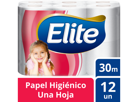 Papel higiénico Elite hoja simple Paquete x 12 rollos de 30 m