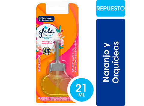 Aromatizador líquido eléctrico - repuesto Glade aceites naturales fragancia naranjo y orquídeas