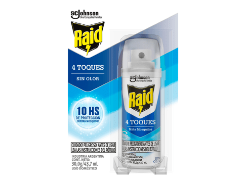 Insecticida concentrado 4 toques Raid mata moscas y mosquitos sin olor a químico 43,7 ml