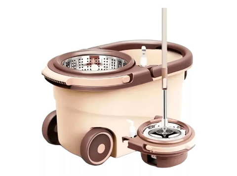 Set de lampazo-mopa y balde con centrifugador - tanque de acero y ruedas 15 L