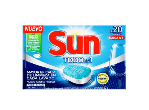 Detergente lavavajillas Sun en tabletas para lavado a máquina Caja x 20 unidades